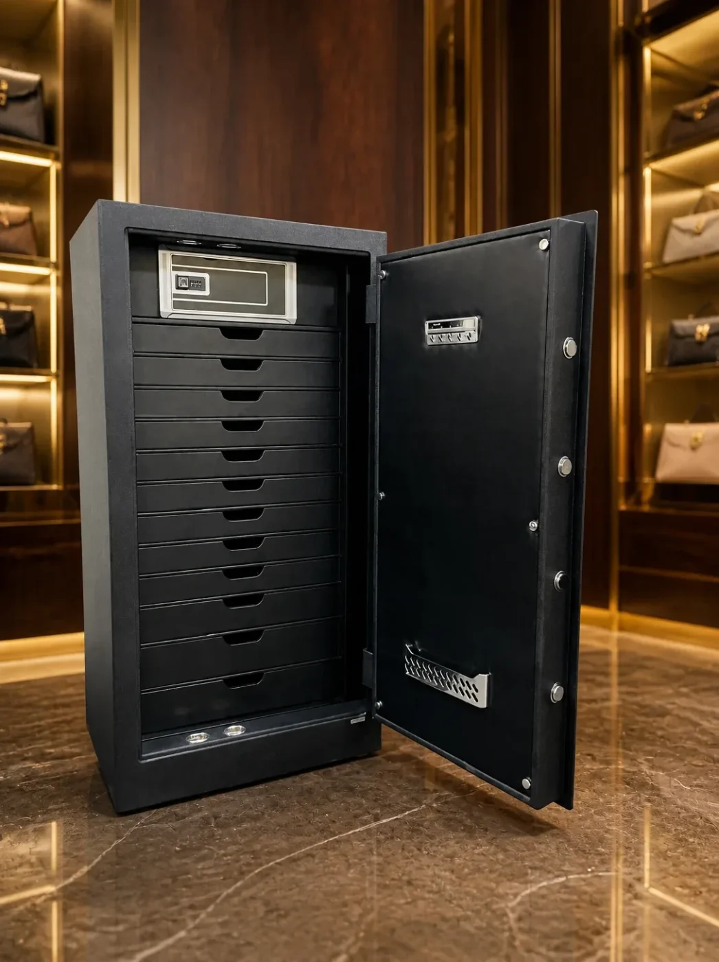 Black Edition luxury jewellery safe with 12 drawers