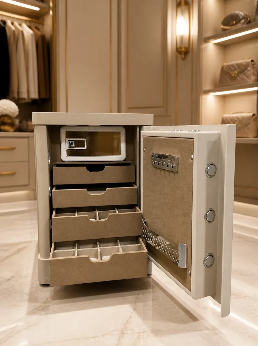 Champagne Compact luxury jewellery safe with 4 drawers – 3