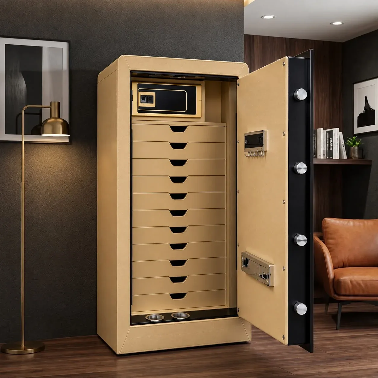 Champagne Gold luxury jewellery safe with 11 drawers