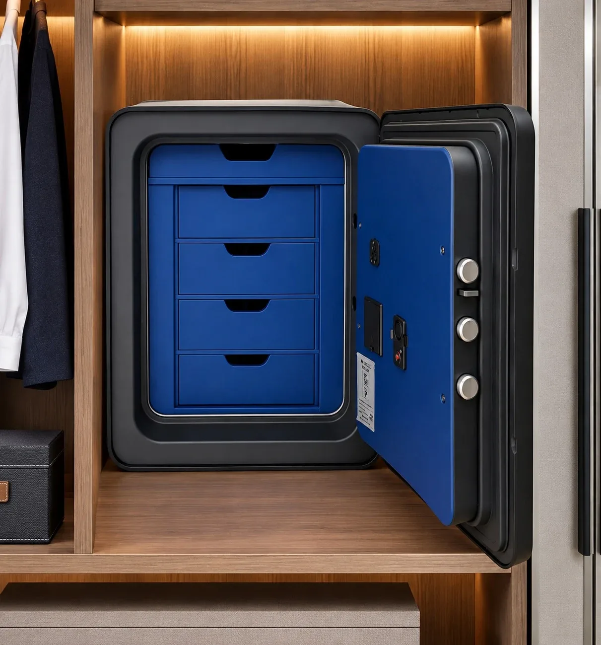 Eagle Metacel Edition Graphite & Royal Blue luxury jewellery safe with 5 drawers – certified fire-resistant