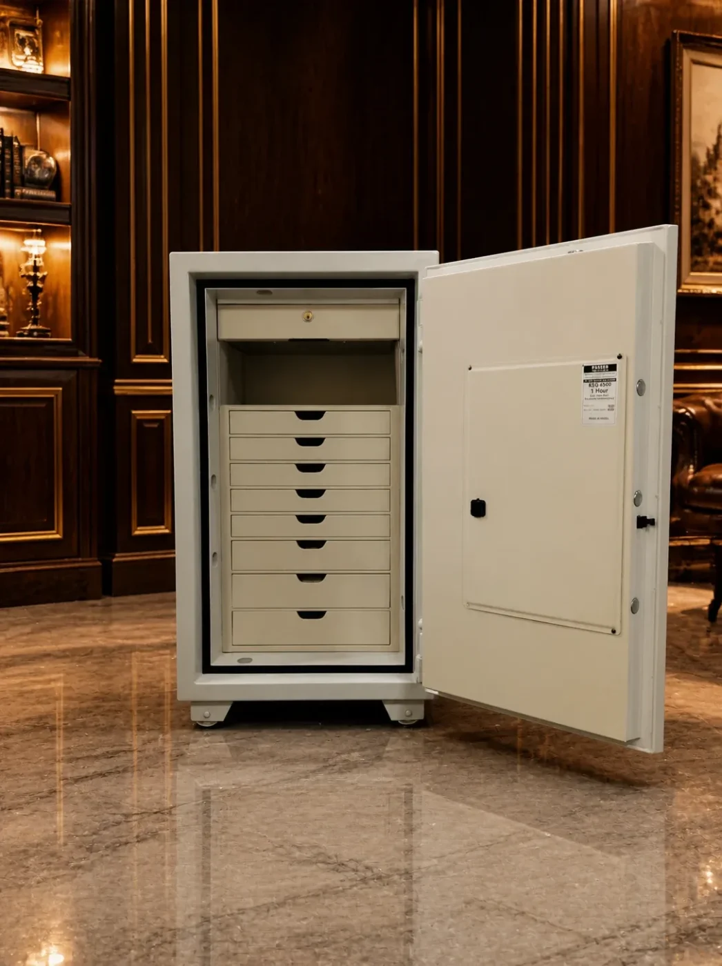 Eagle Ivory Steel luxury jewellery safe with 8 drawers – certified fire-resistant