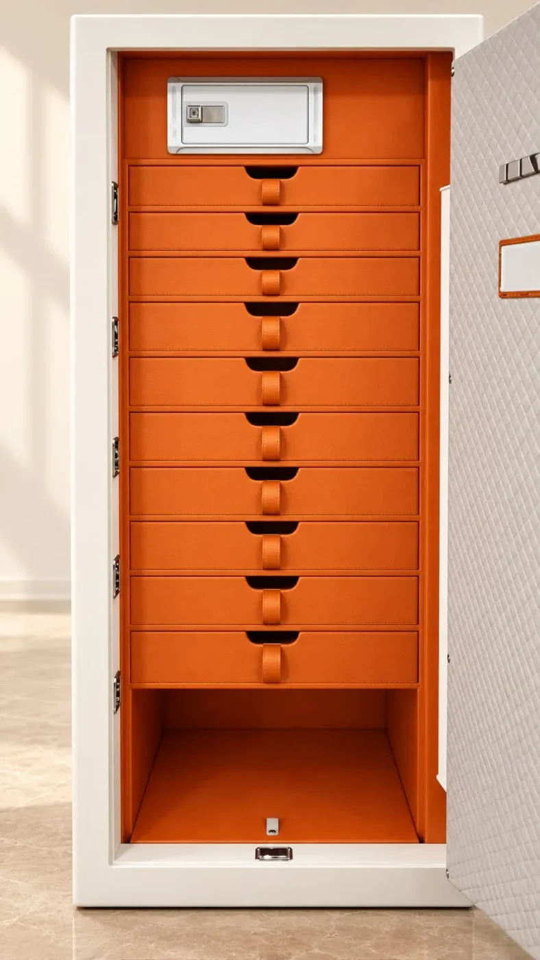 Ivory & Orange luxury jewellery safe with 10 drawers – 3